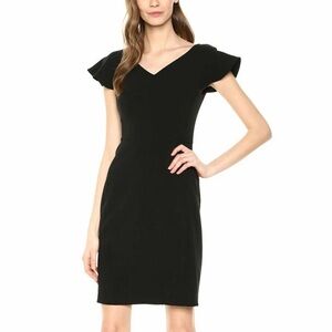 Lark & Ro Women’s Flutter Sleeve Double V Neck Sheath Black Dress - Size 6
